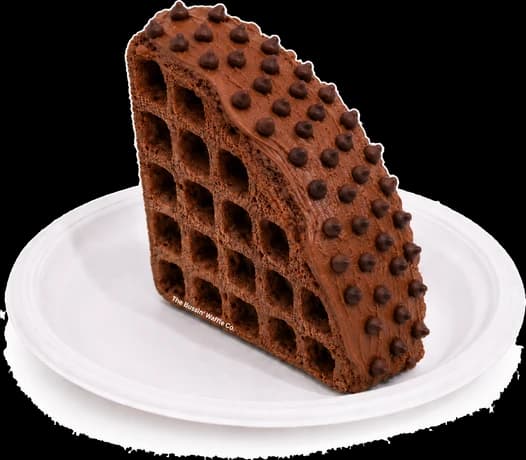 Royal Milk Choco waffle on a white plate