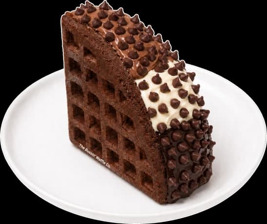 Triple Choco Supreme waffle on a white plate